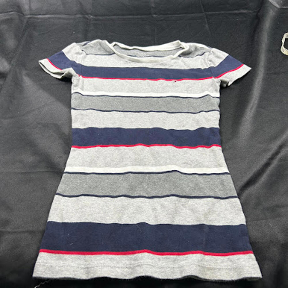 Tommy‎ Hilfiger Women’s Grey Blue Red Striped Short Sleeve Shirt Size XXS